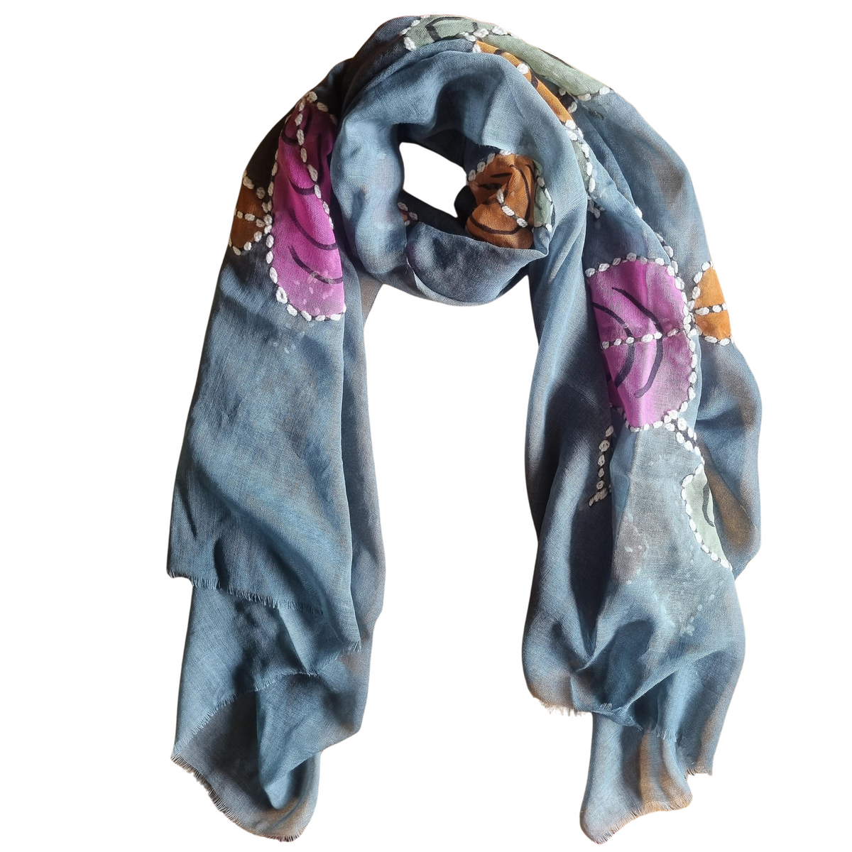 Zoda - Embroidered Wool Scarf - Teal