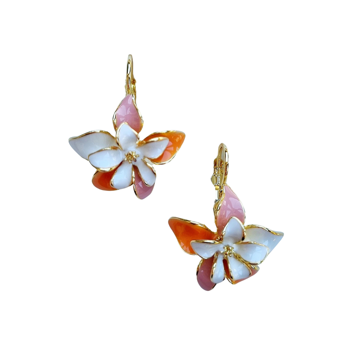 Zoda - Yasmine Enamel Flower Earrings - Orange