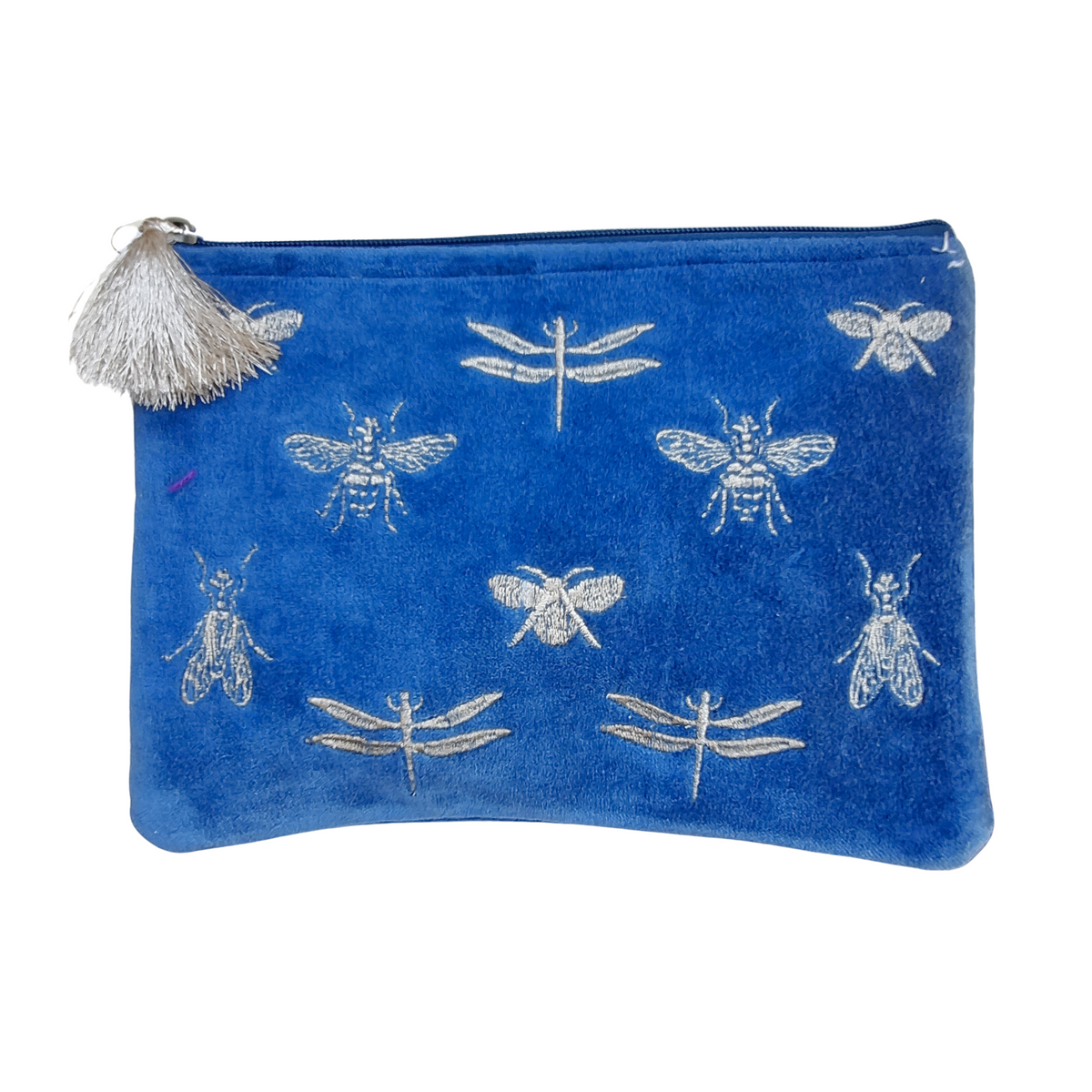 Zoda - Embroidered Velvet Clutch -  Blue Bees