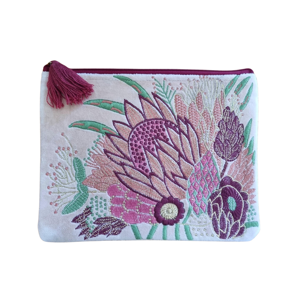 Zoda - Embroidered Velvet Clutch -  Dusty Pink Floral