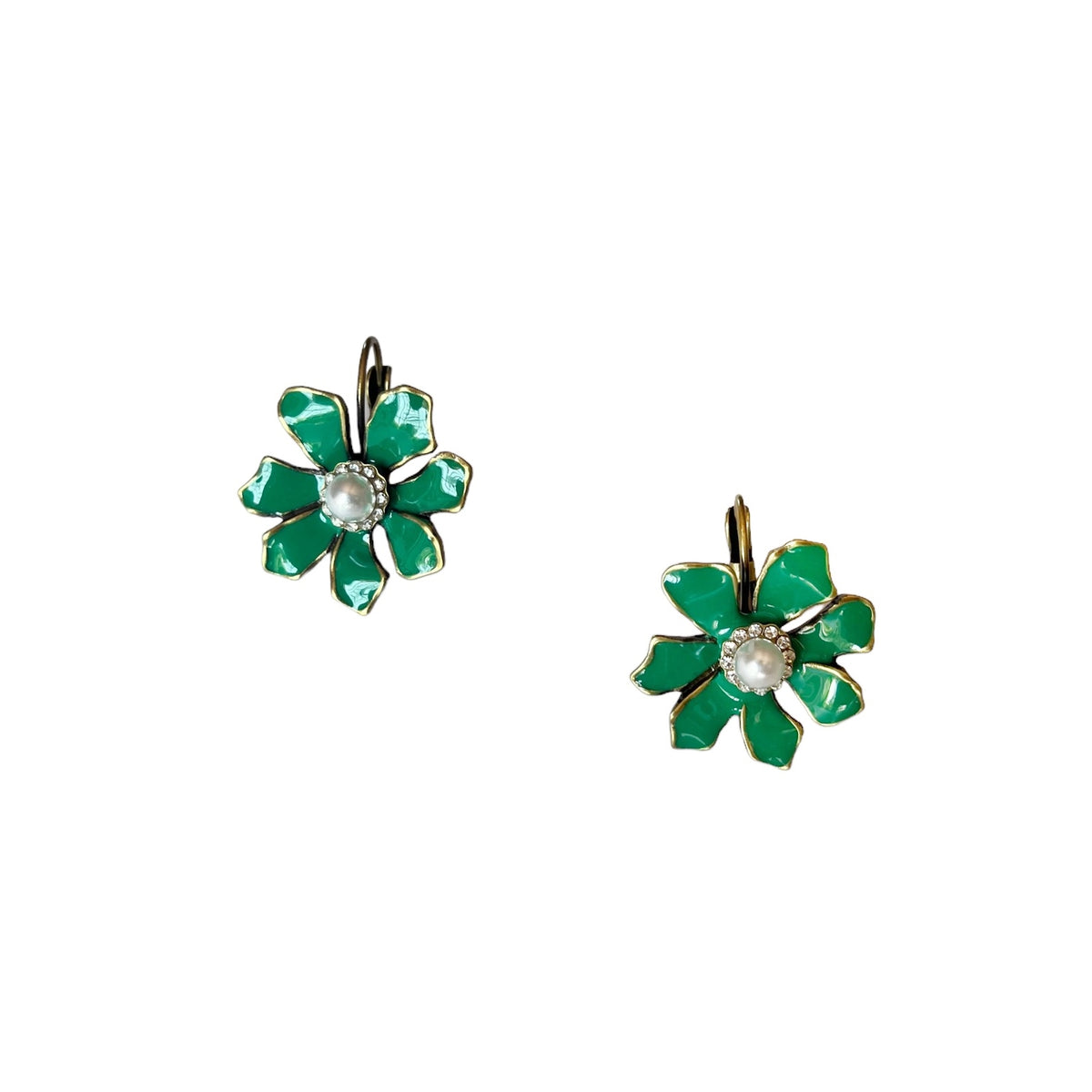 Zoda - Enamel Pearl Flower Earring - Green
