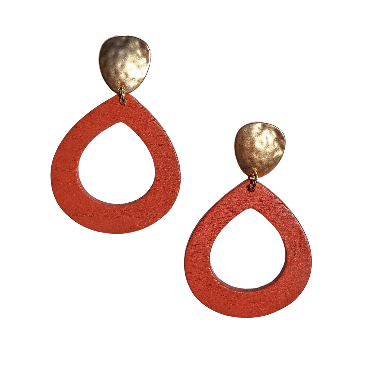 Zoda - Stacey Teardrop Wood Earrings - Rust