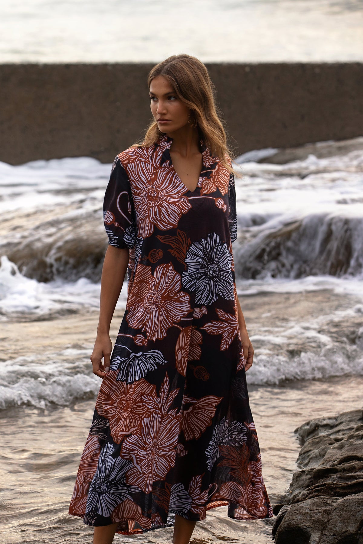 One Season - Long Grace Dress - Poppy Black Tan