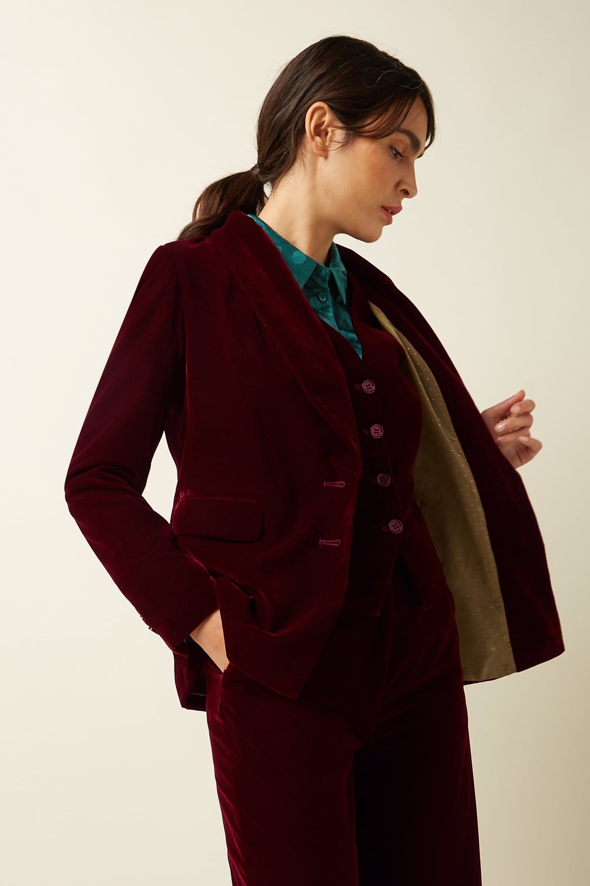 King Louie - Brooke Blazer Gamine Velvet - Red