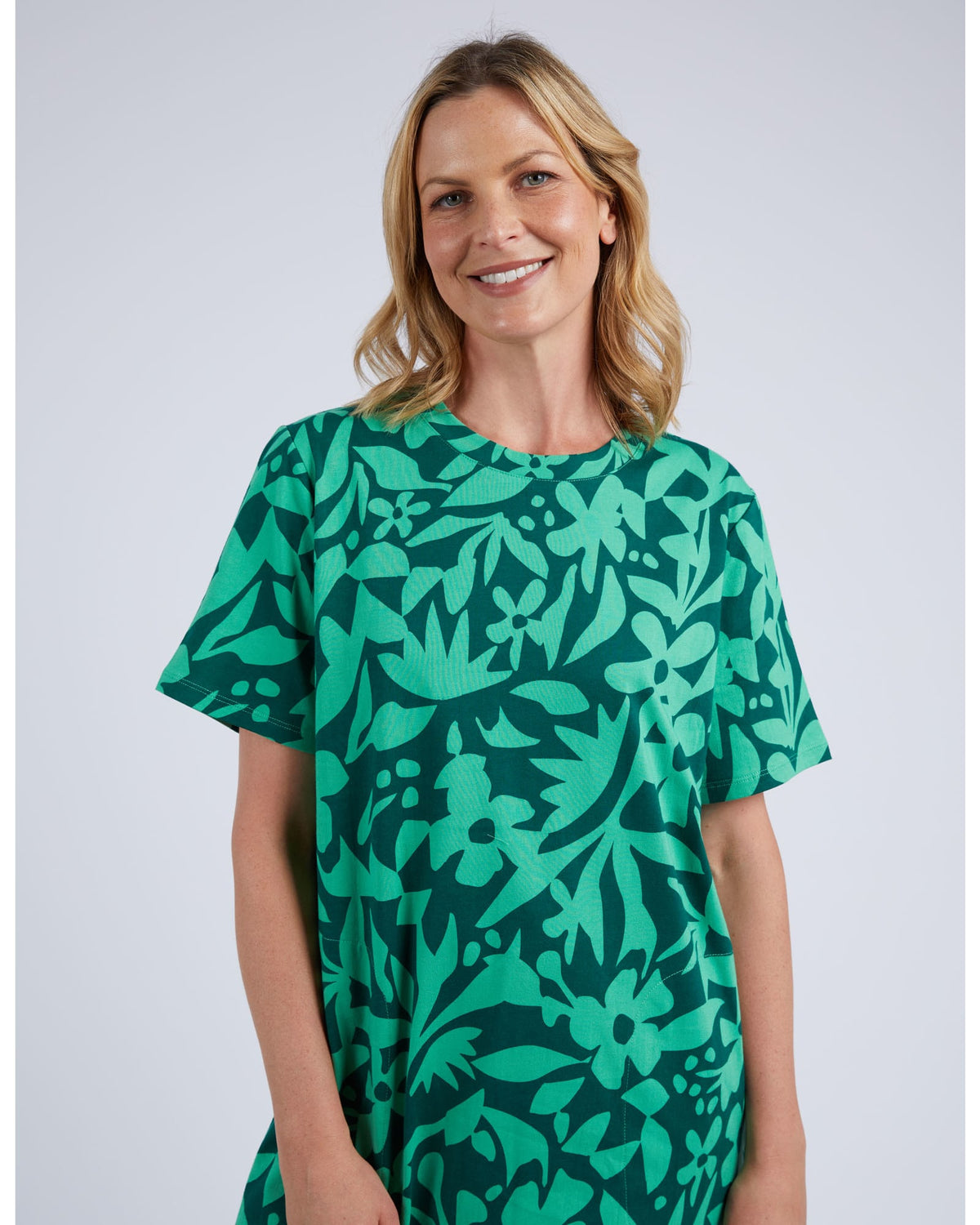 Elm - Stencil Floral Tee Dress - Green