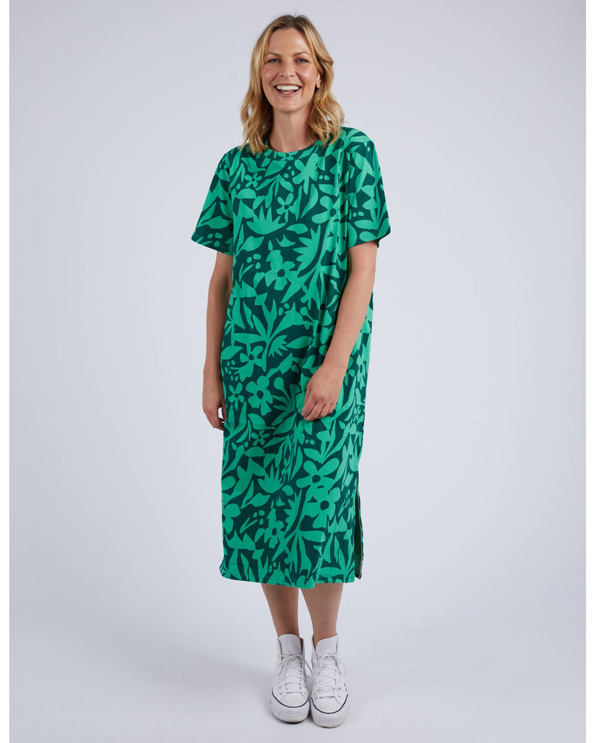 Elm - Stencil Floral Tee Dress - Green