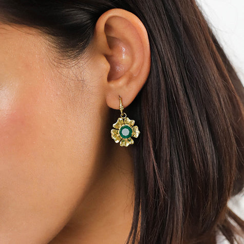 Franck Herval -  Mathilde Mini Green Flower Earrings