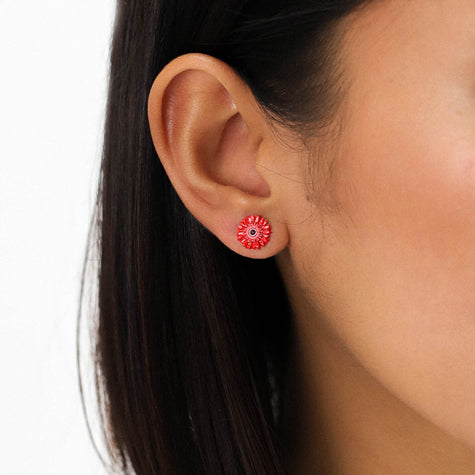 Franck Herval - RUBY gerbera flower stud earrings - Red