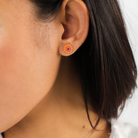 Franck Herval - RUBY gerbera flower stud earrings - orange