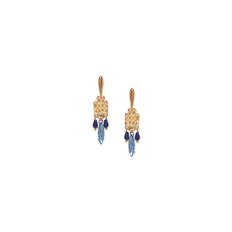 Franck Herval - CHARLIE long post earrings with 3 blue dangles