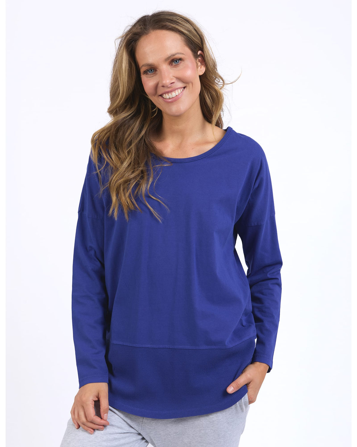 Elm - Rib Long Sleeve Tee - Deep Blue