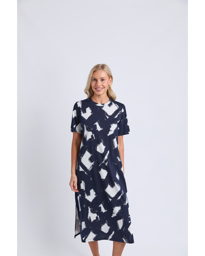 Elm - Klee Tee Dress -  Navy White
