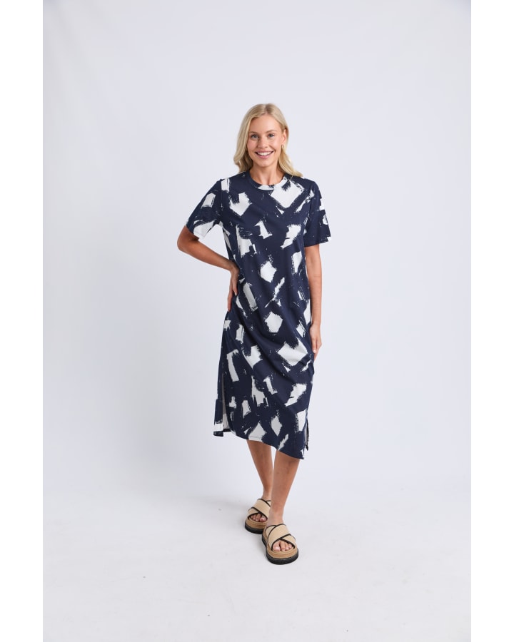 Elm - Klee Tee Dress -  Navy White