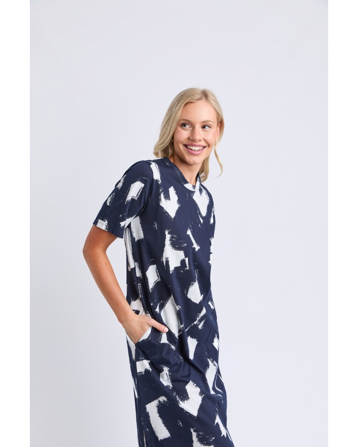 Elm - Klee Tee Dress -  Navy White
