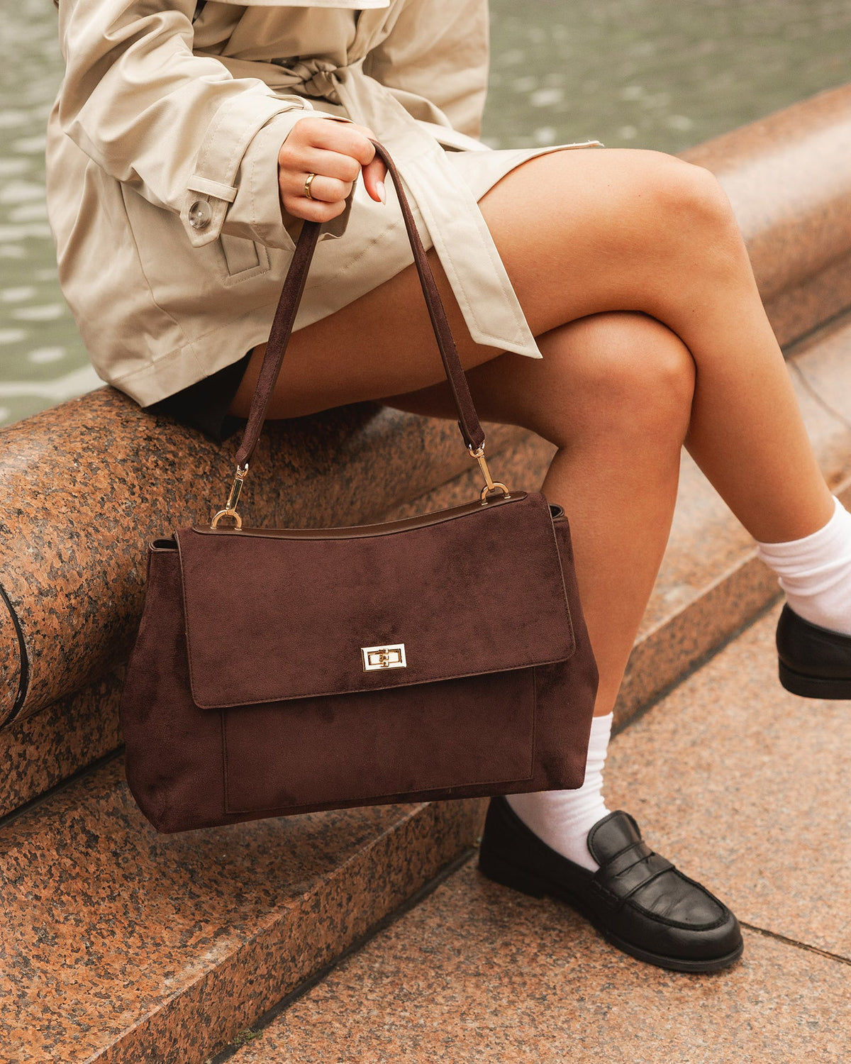 Louenhide - Arden Suedette Shoulder Bag - Chocolate