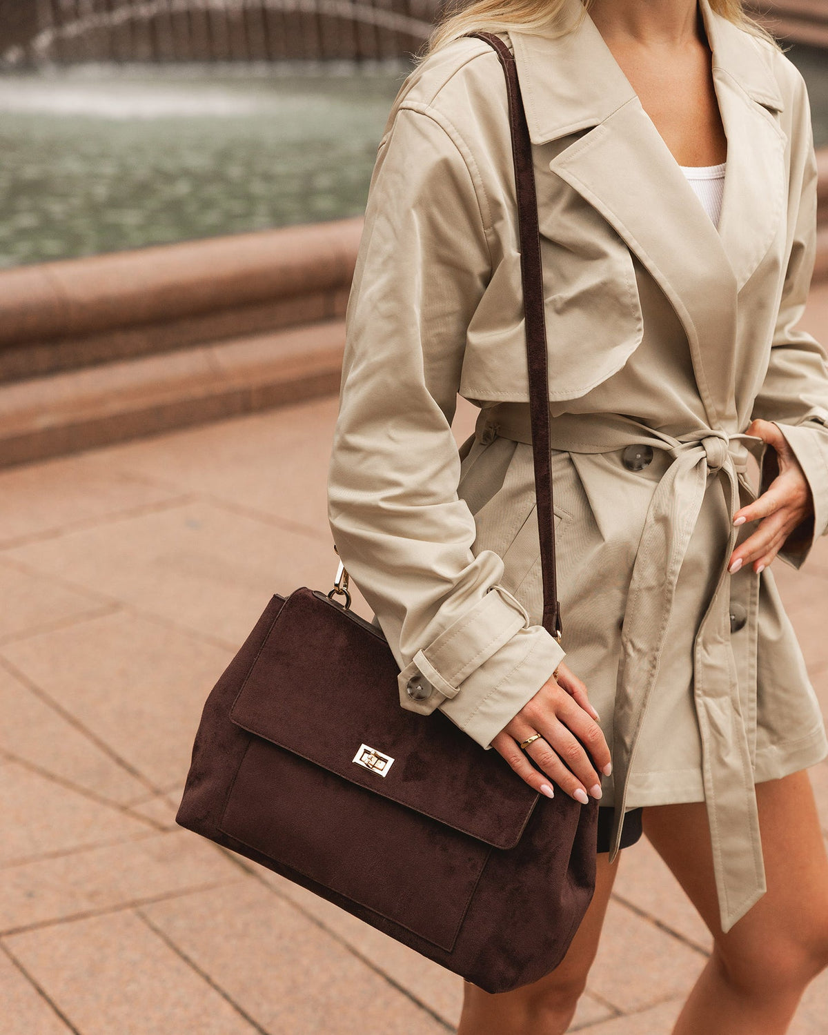 Louenhide - Arden Suedette Shoulder Bag - Chocolate