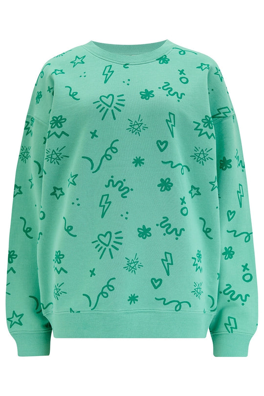 Sugarhill - Eadie Relaxed Sweatshirt - Green, Doodle Print