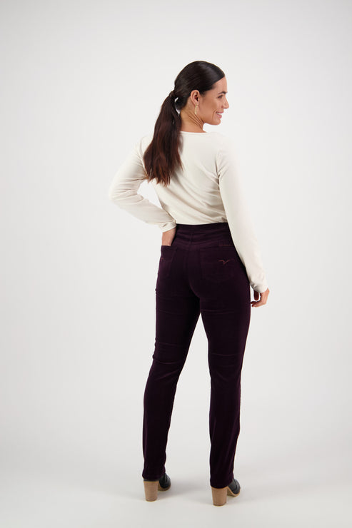 Vassalli -  Slim Leg Pull On Pant - Pinwale Cord - Mulberry