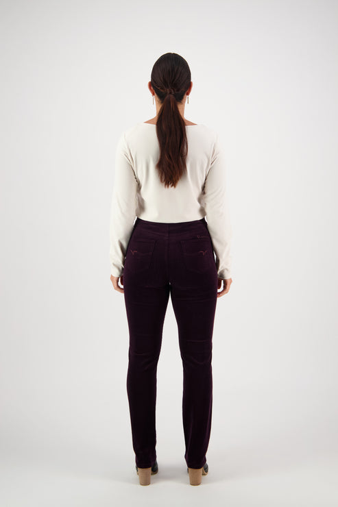 Vassalli -  Slim Leg Pull On Pant - Pinwale Cord - Mulberry