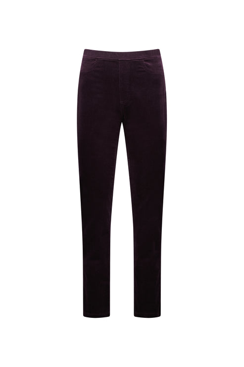 Vassalli -  Slim Leg Pull On Pant - Pinwale Cord - Mulberry