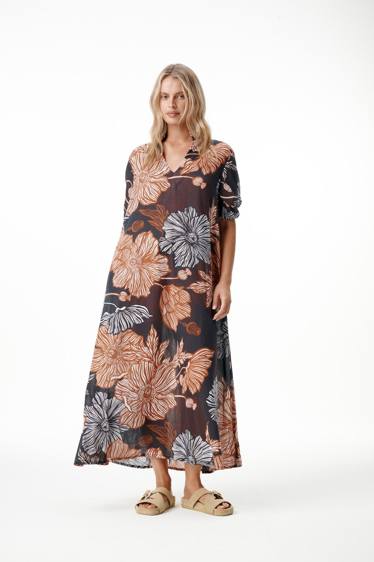 One Season - Long Grace Dress - Poppy Black Tan