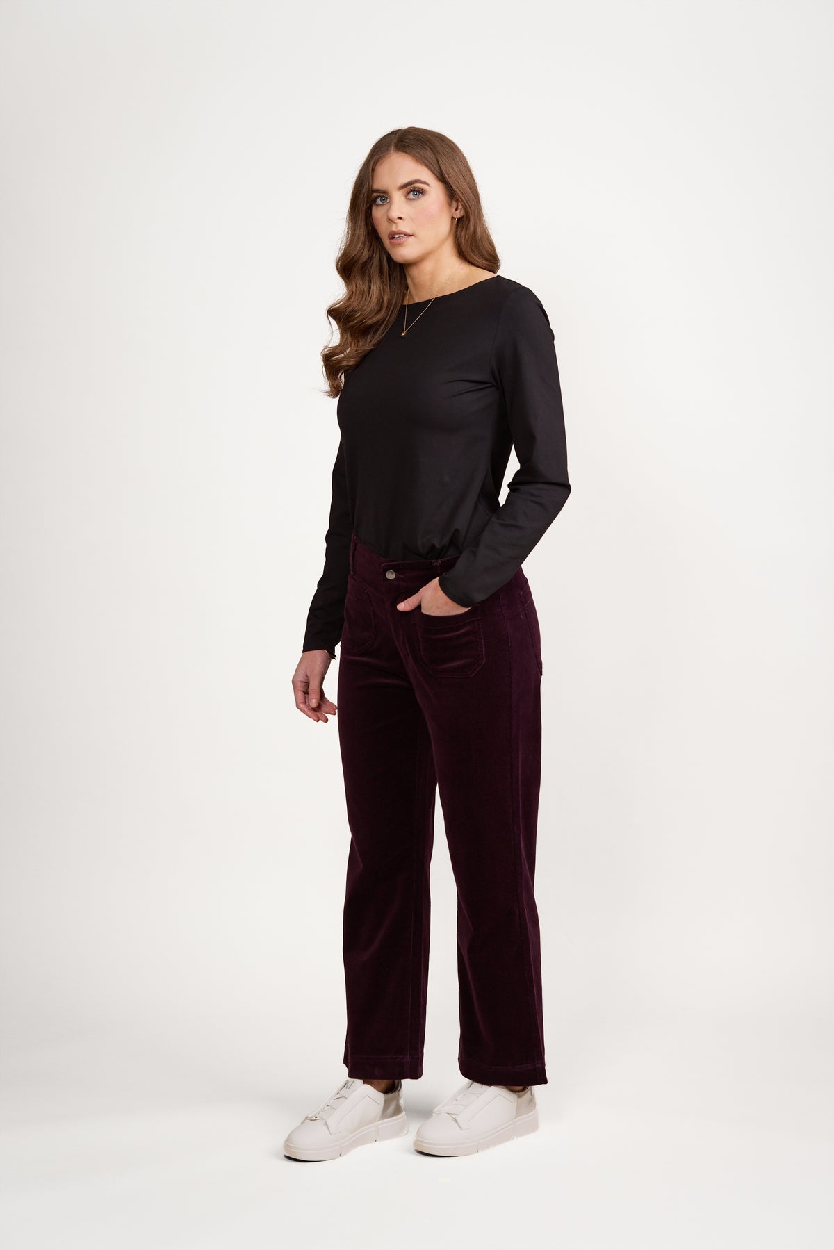 Vassalli -  Wide Leg Ankle Grazer Pant - Mulberry