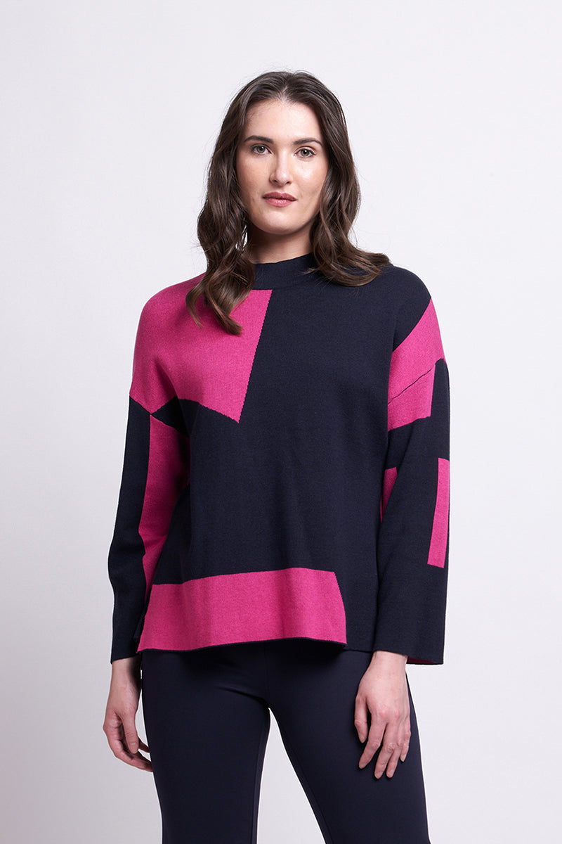 Foil - Chip off the Old Block Knit Top -  Navy Pink
