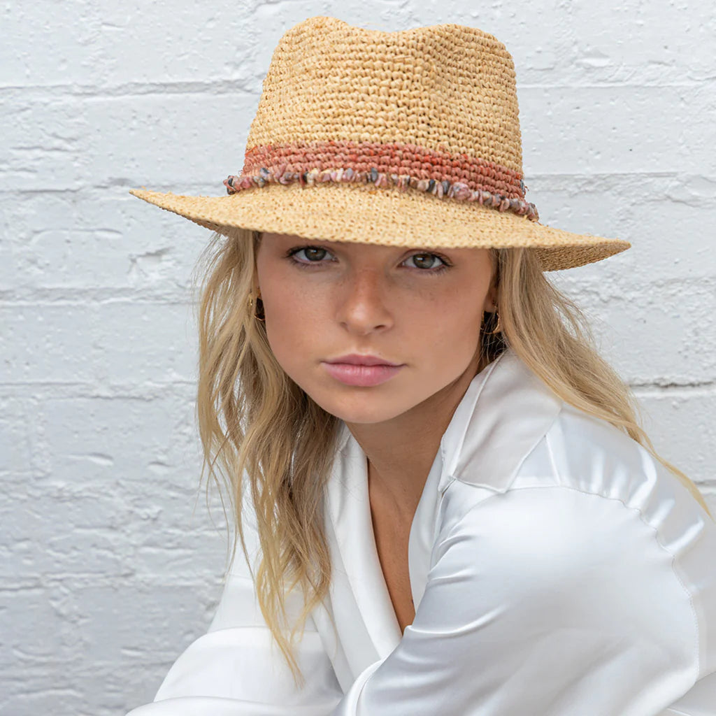 Christine Raffia Fedora - Natural Old Rose - BD763