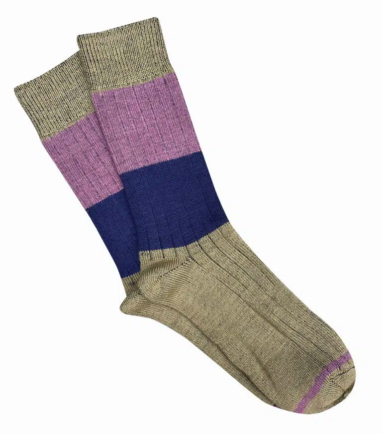 Tightology – Chunky Rib Stripe Merino Wool Socks - Khaki