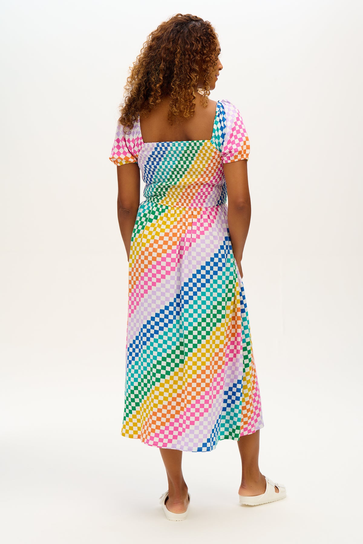 Sugarhill - Joelene Midi Shirred Dress - White Checkerboard