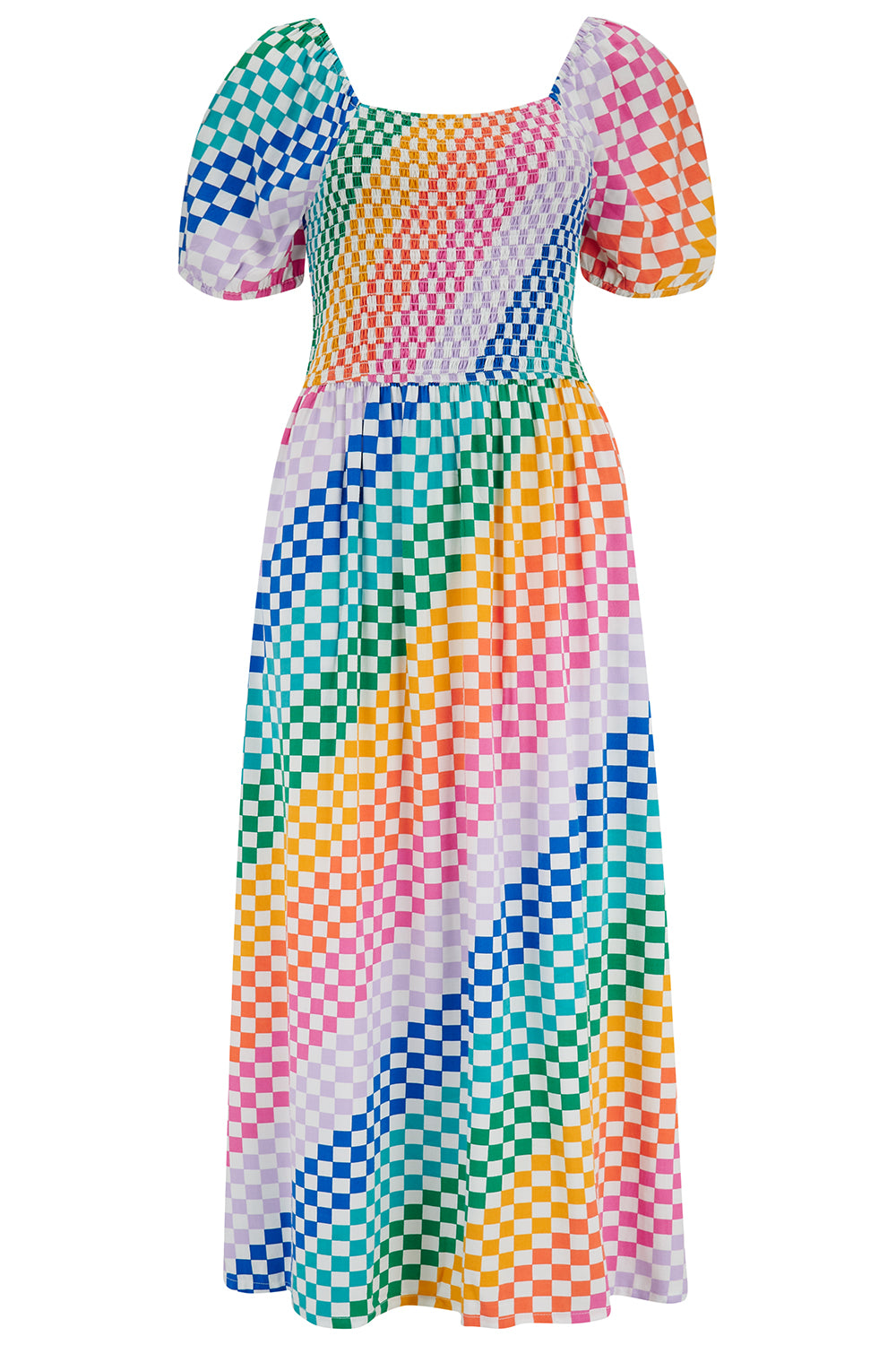 Sugarhill - Joelene Midi Shirred Dress - White Checkerboard