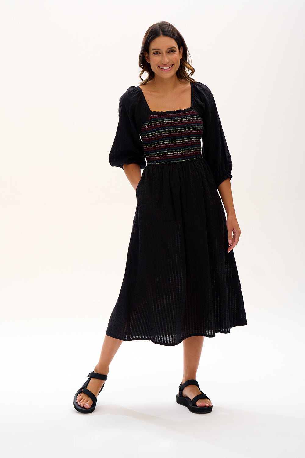 Sugarhill - Emaline Shirred Dress - Black Rainbow