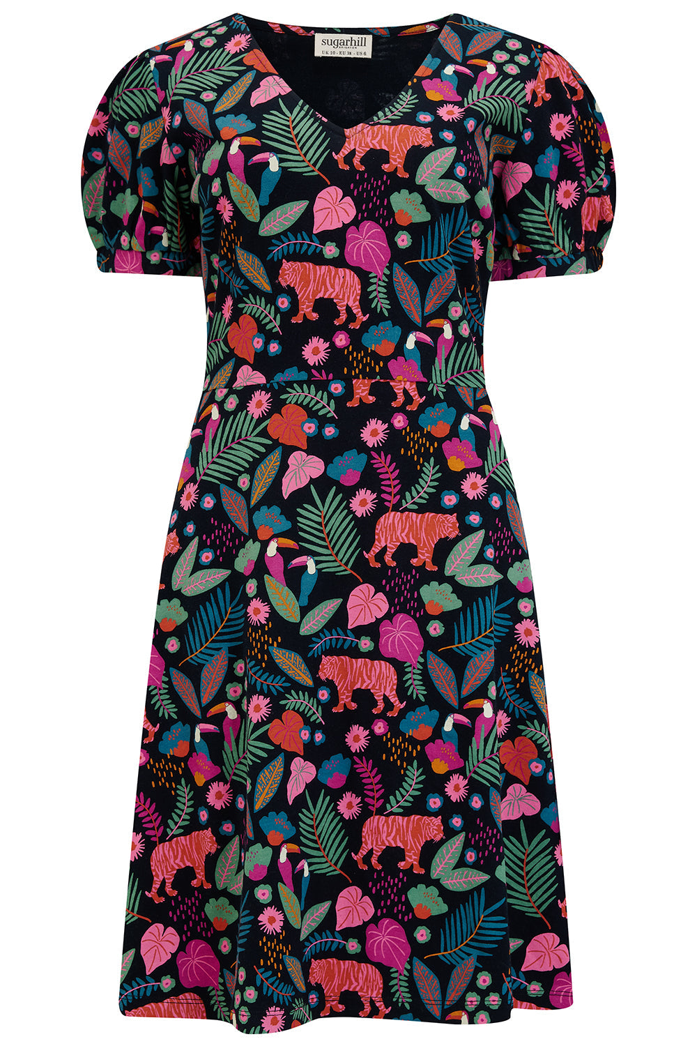 Sugarhill - Annette V-Neck Jersey Dress - Black, Tigers &amp; Toucans