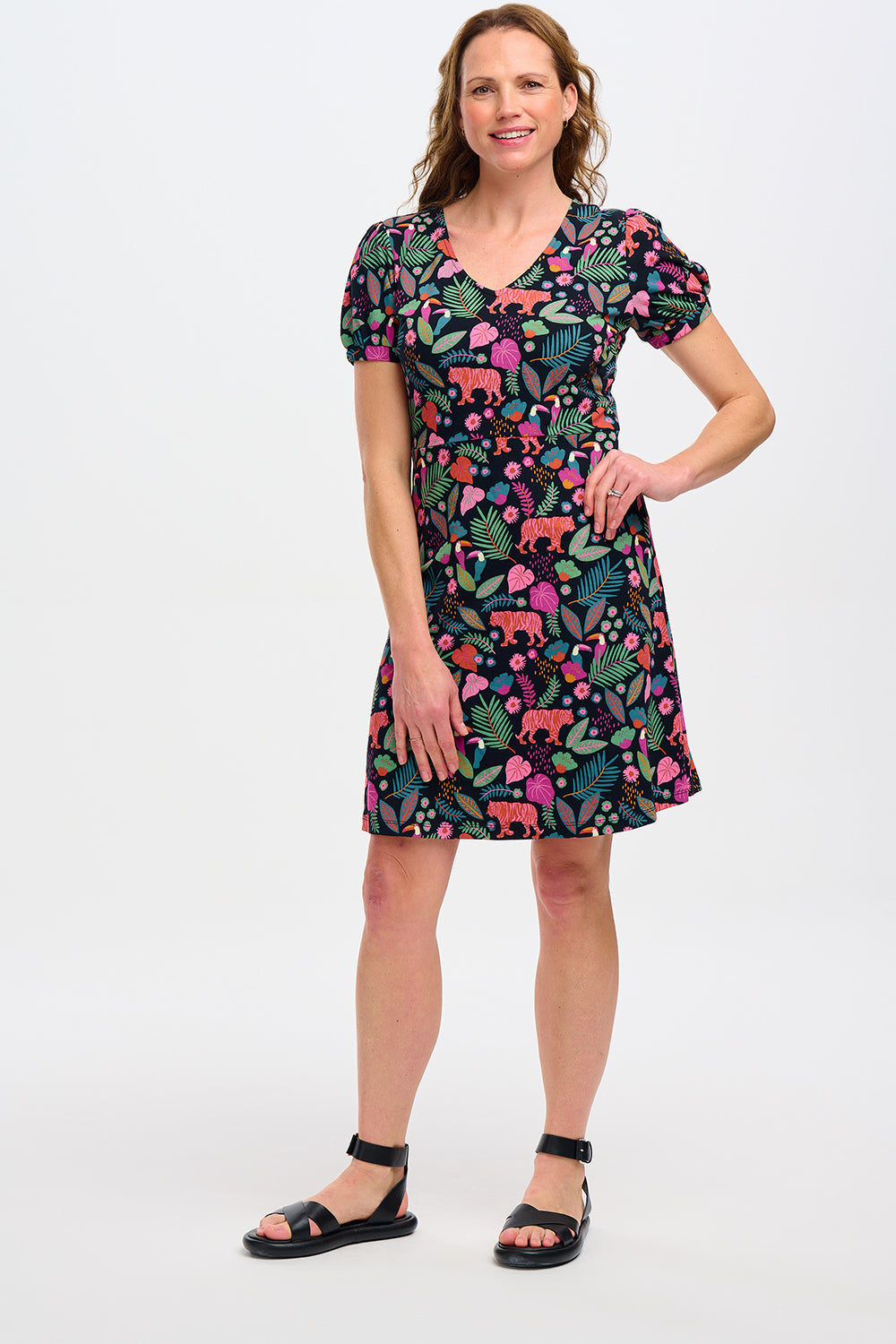 Sugarhill - Annette V-Neck Jersey Dress - Black, Tigers &amp; Toucans