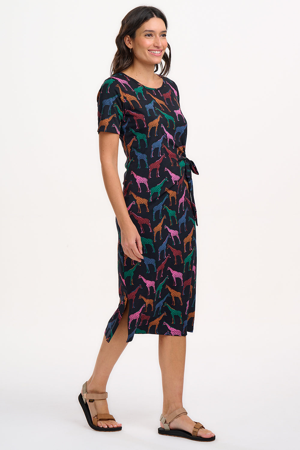 Sugarhill - Emersyn Midi Jersey Dress - Black, Giraffe Spots