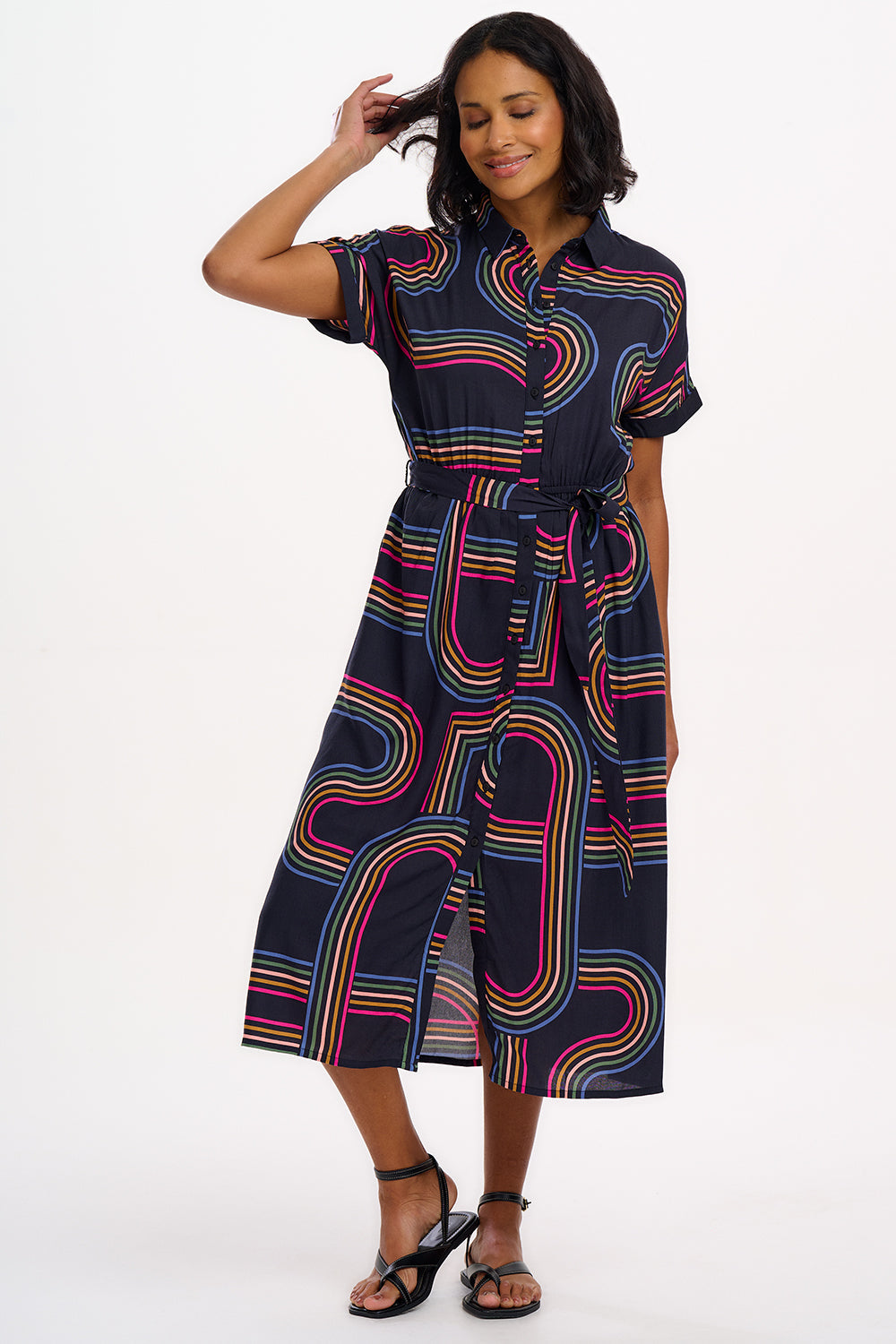 Sugarhill - Leigh Midi Shirt Dress - Black, Retro Racer