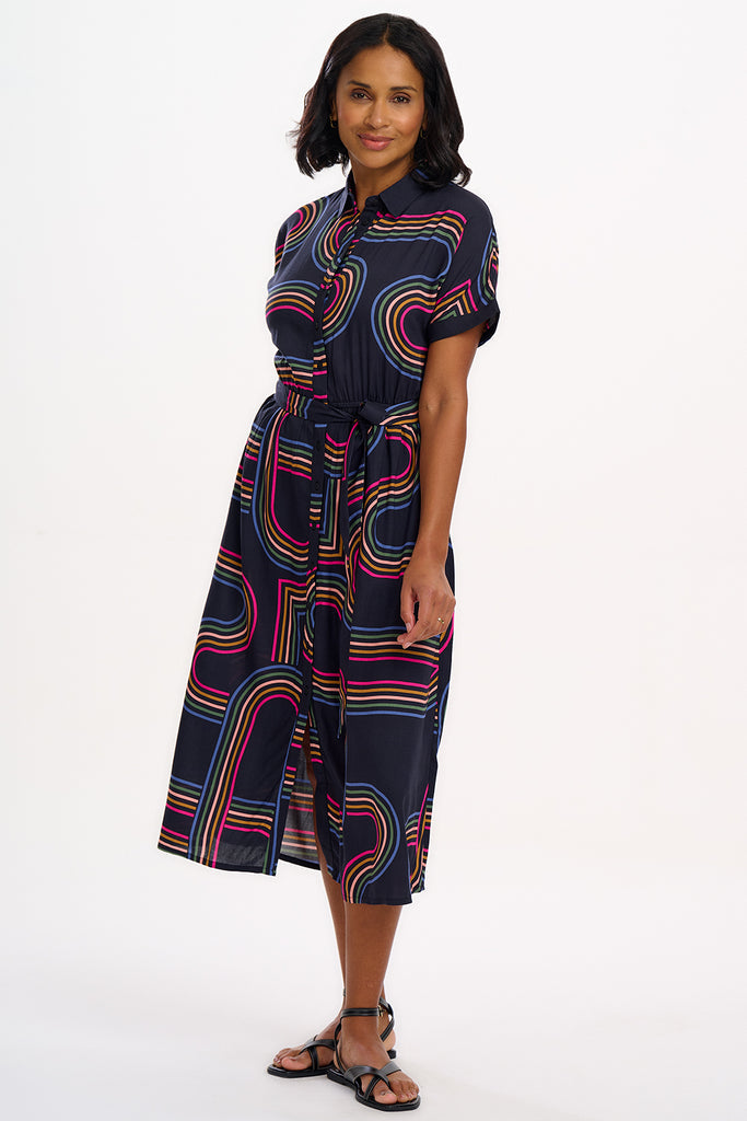 Sugarhill - Leigh Midi Shirt Dress - Black, Retro Racer