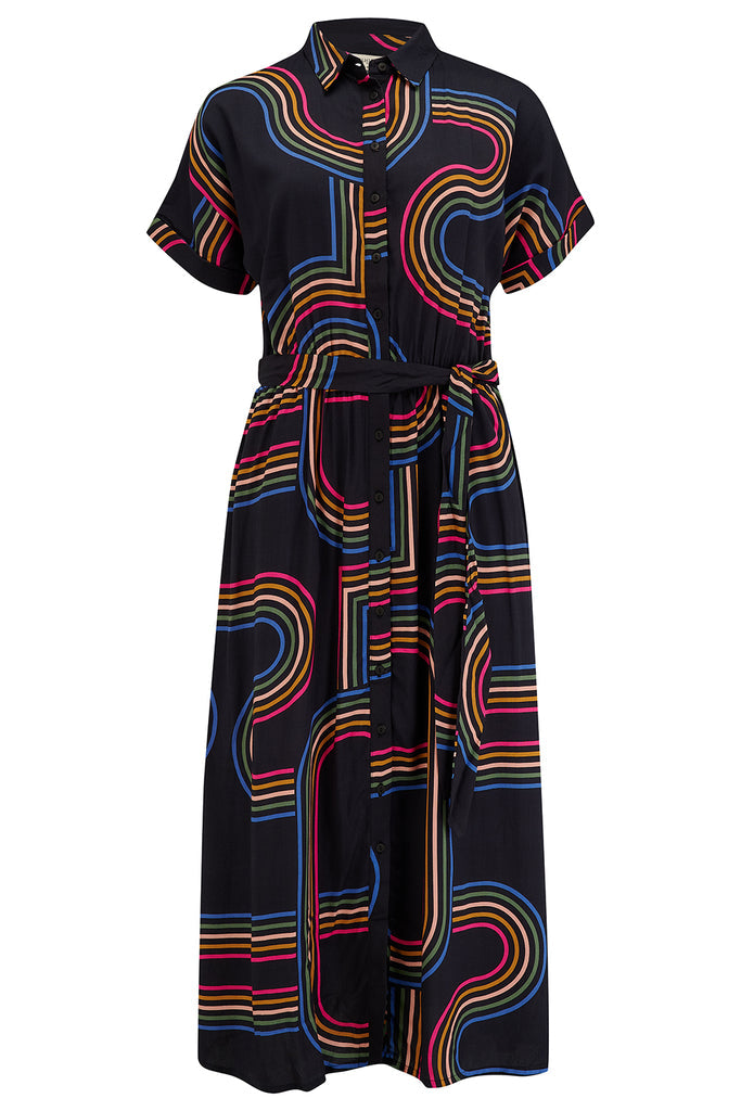 Sugarhill - Leigh Midi Shirt Dress - Black, Retro Racer
