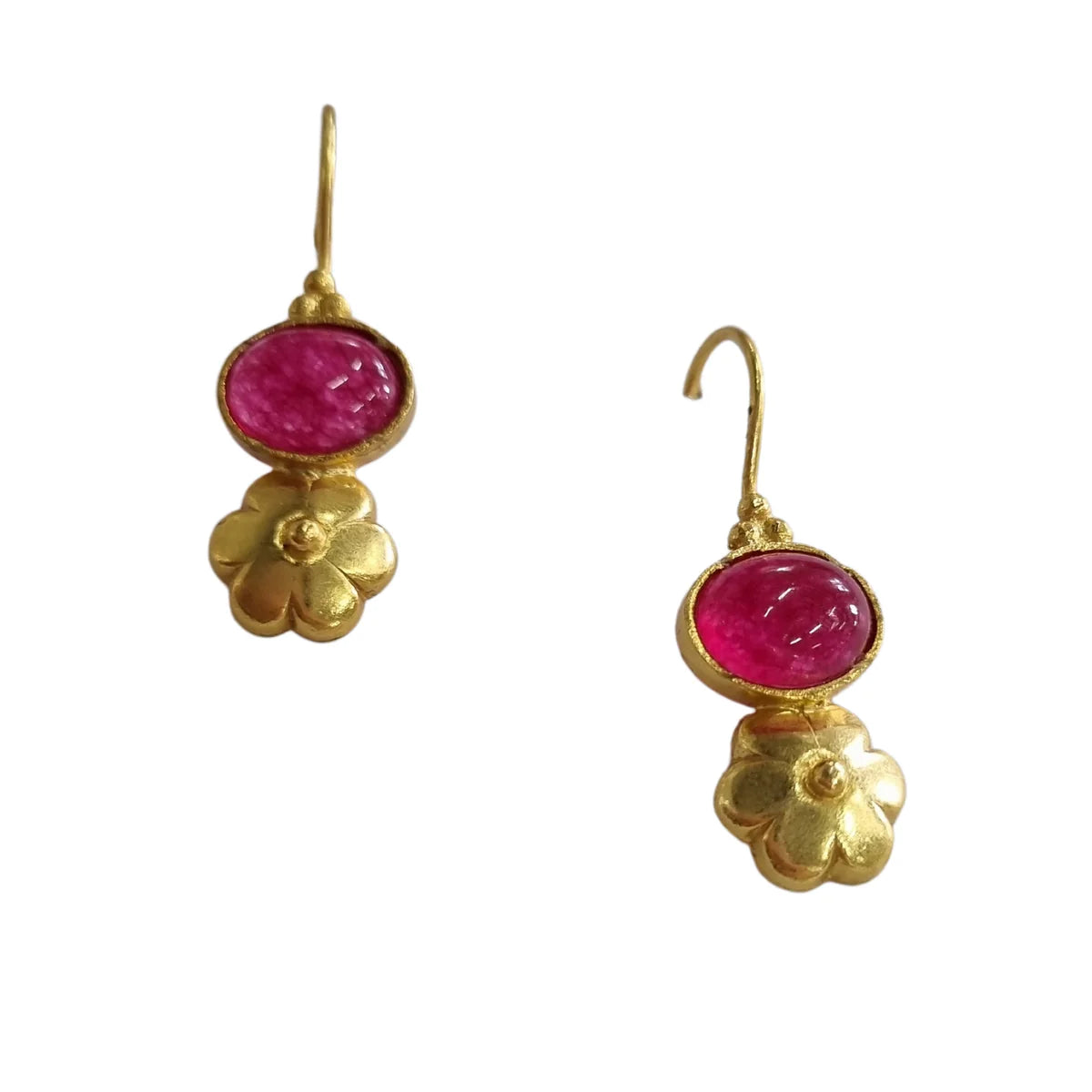 Zoda - Amara Natural Stone Brass Earring - Raspberry