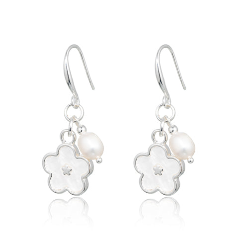LOTUS Earring -  White &amp; Silver Flowers