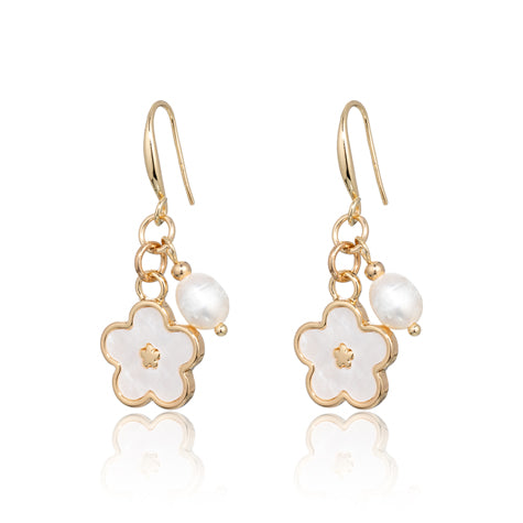 LOTUS Earring -  White &amp; Gold Flowers