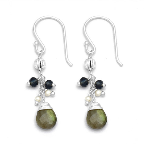 Emma Earring -   Labradorite, Pearl, Iolite, Silver