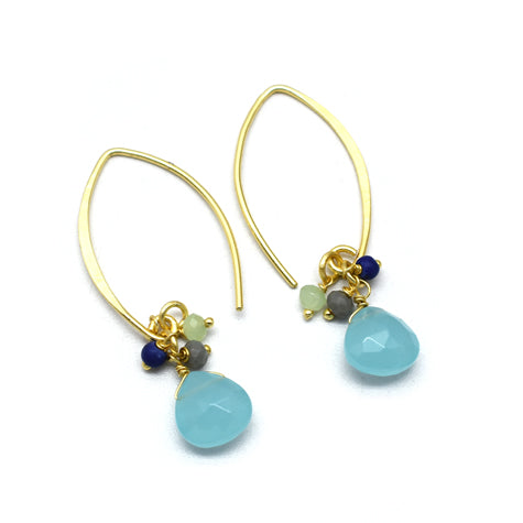 Hook Earring -  Gold Aqua Chalcedony