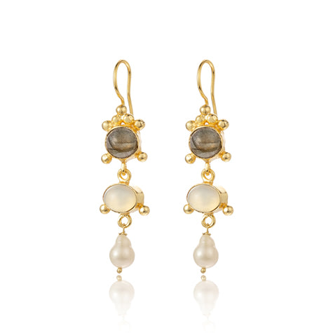 Gemma Earring -  Chalcedony + Laborite