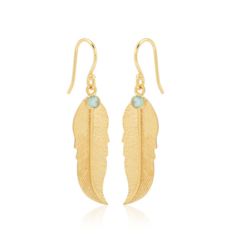 Feather Drop Earrings - Gold