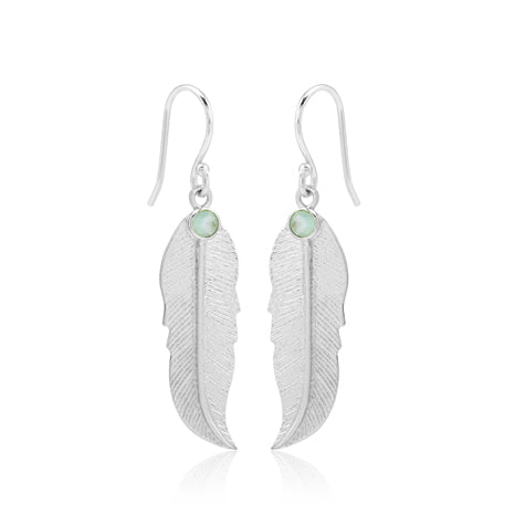 Feather Drop Earrings - Silver