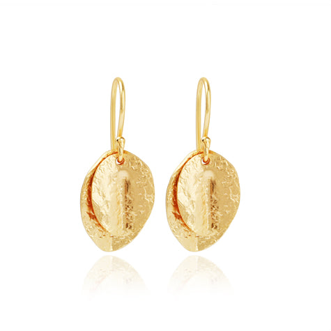 Double Leaf Drop Earrings - Gold