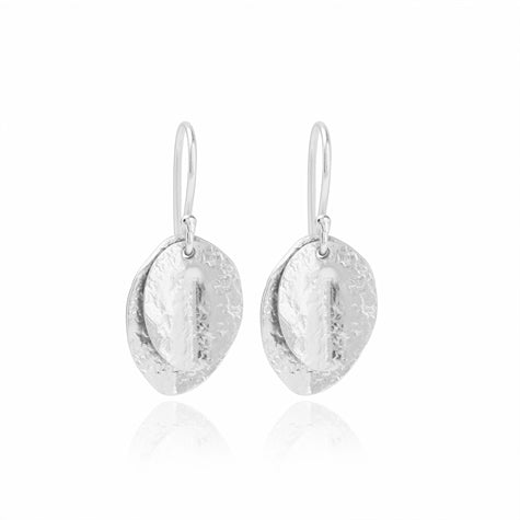 Double Leaf Drop Earrings - Silver