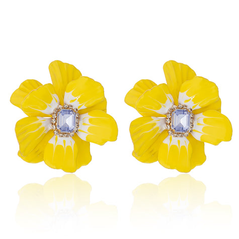 Oversize Iris Flower Earings - Yellow