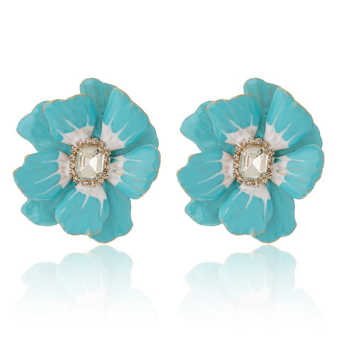 Oversize Iris Flower Earings - Sky